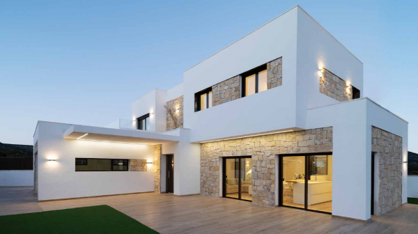 Villa minimalis dengan tampilan arsitektur yang simetris